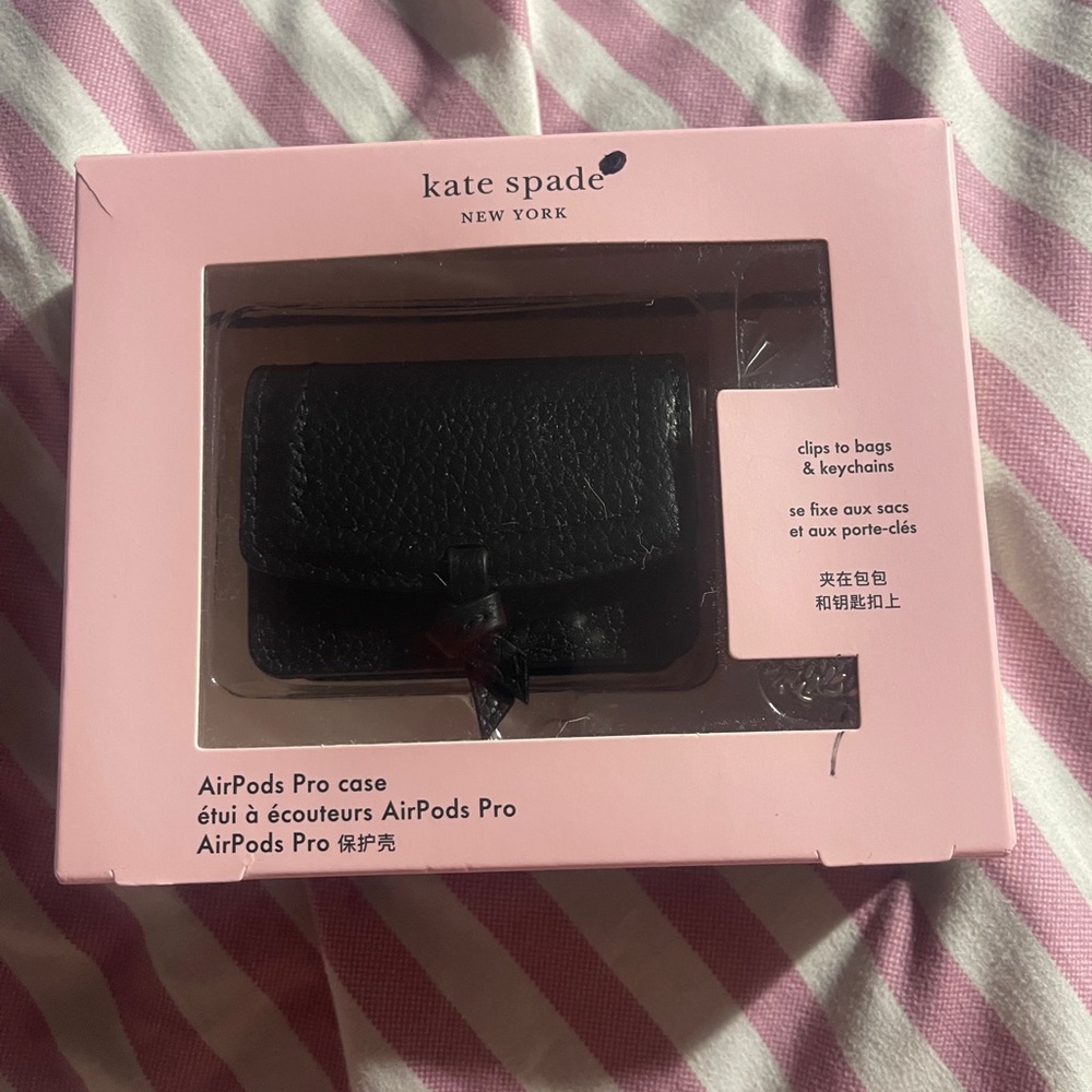 Kate Spade Knott Croc Embossed Leather AirPods Pro Case  Black Color  New